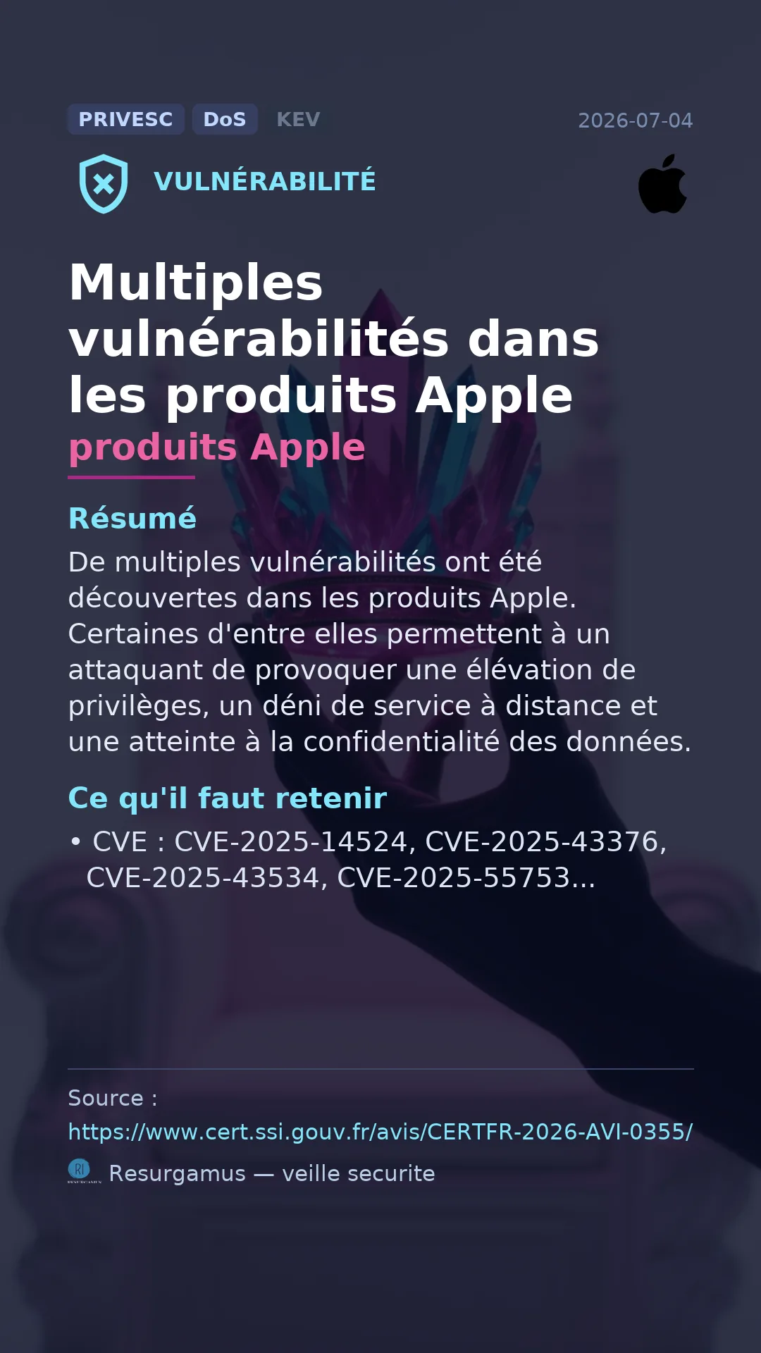 CVE-2025-14524 produits Apple Vulnerability