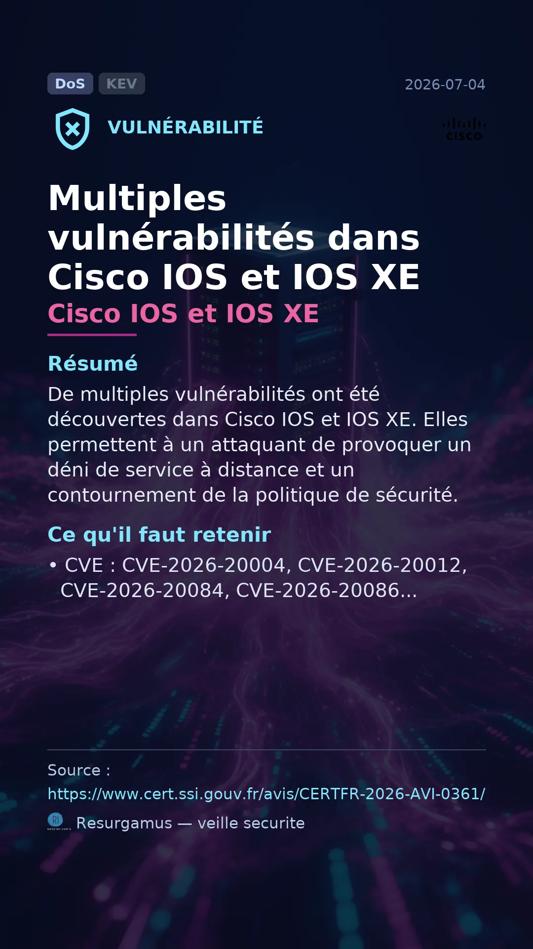 CVE-2026-20004 Cisco IOS et IOS XE Vulnerability