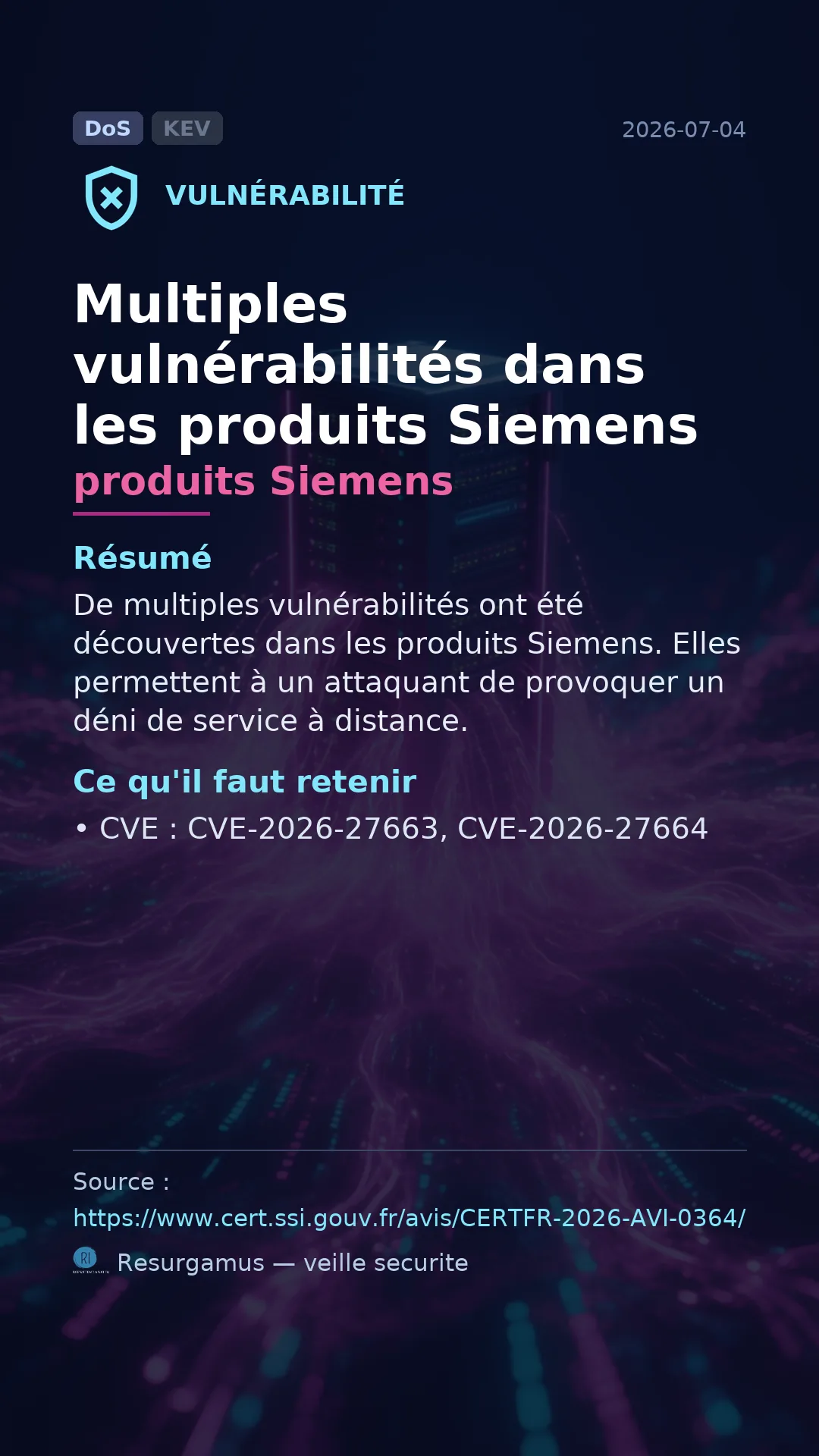 CVE-2026-27663 produits Siemens Vulnerability