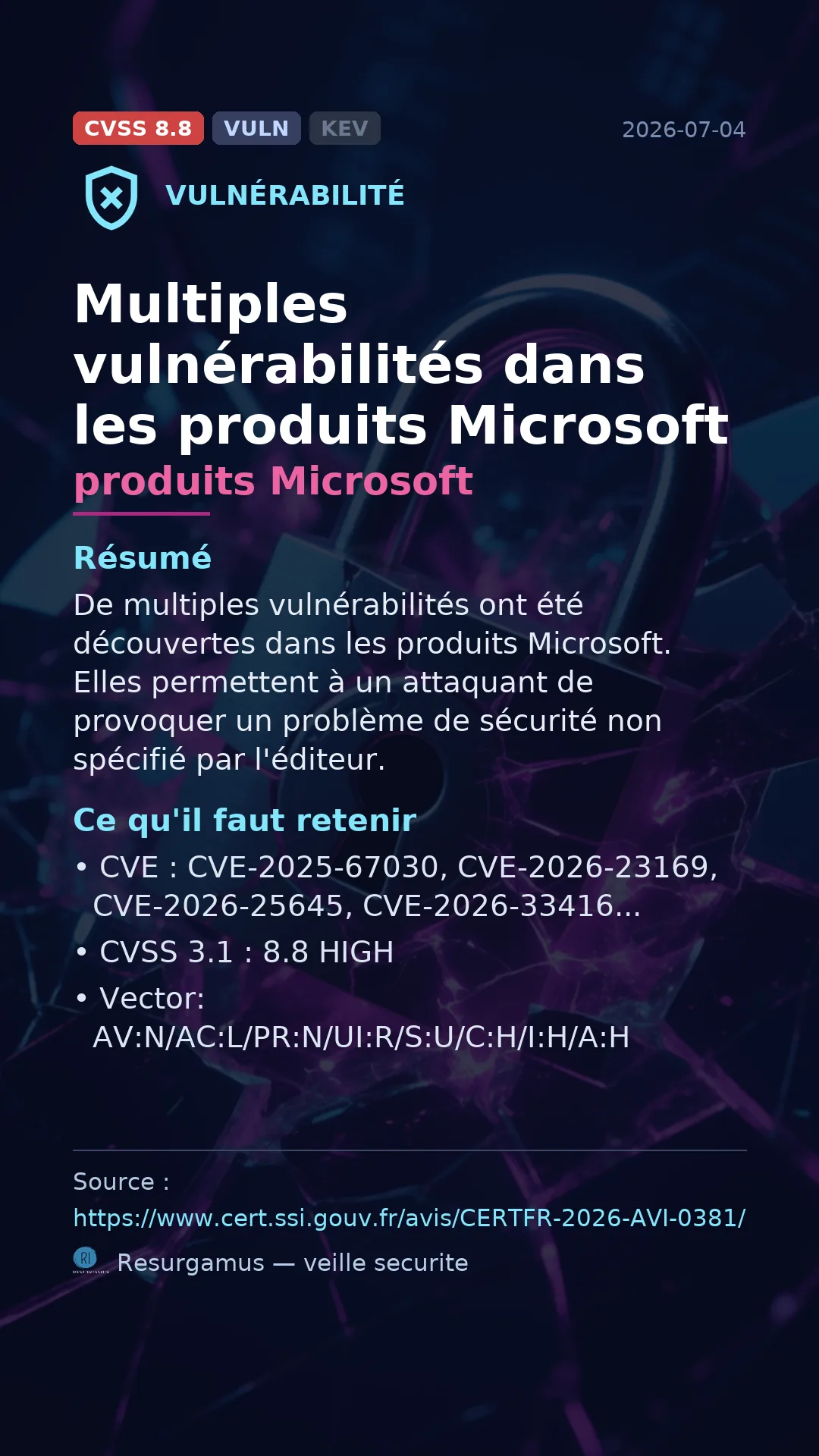 CVE-2025-67030 produits Microsoft Vulnerability