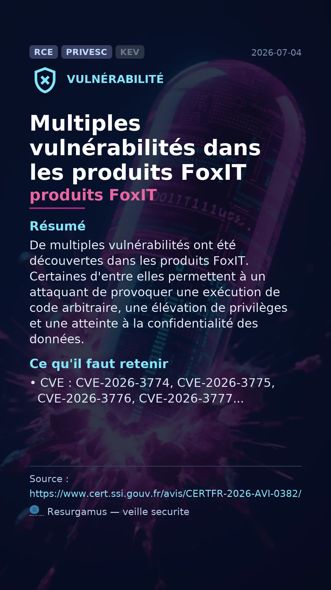 CVE-2026-3774 produits FoxIT Vulnerability