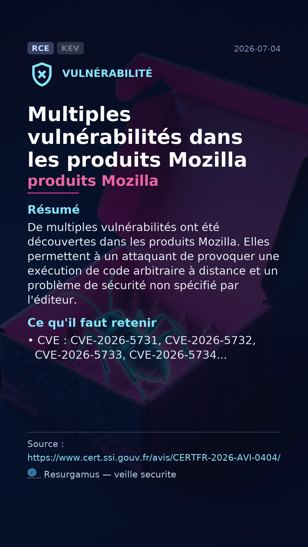 CVE-2026-5731 produits Mozilla Vulnerability