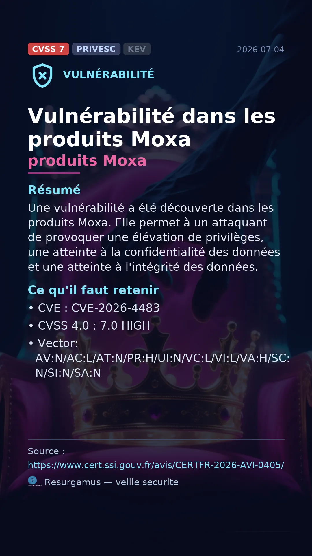 CVE-2026-4483 produits Moxa Vulnerability