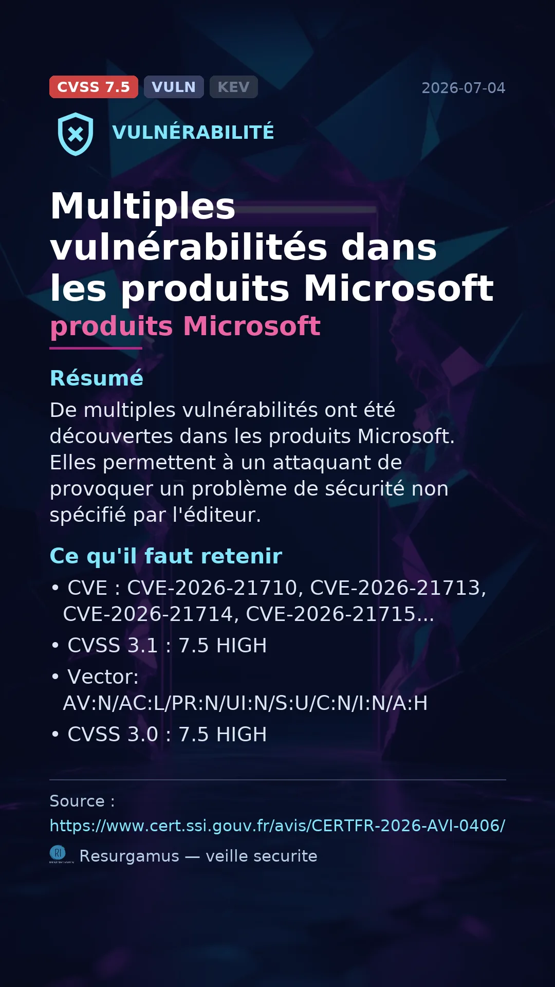 CVE-2026-21710 produits Microsoft Vulnerability