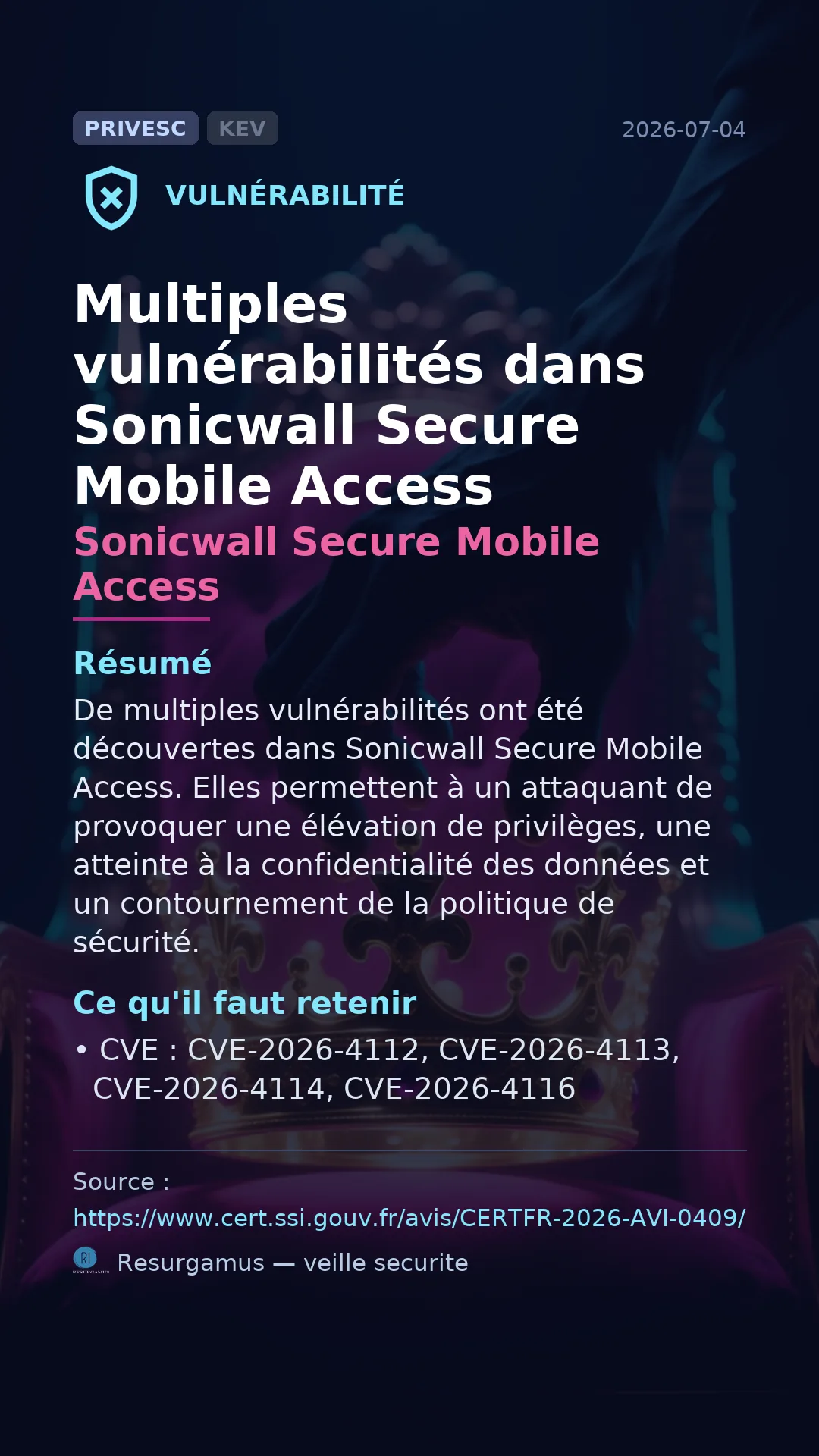 CVE-2026-4112 Sonicwall Secure Mobile Access Vulnerability
