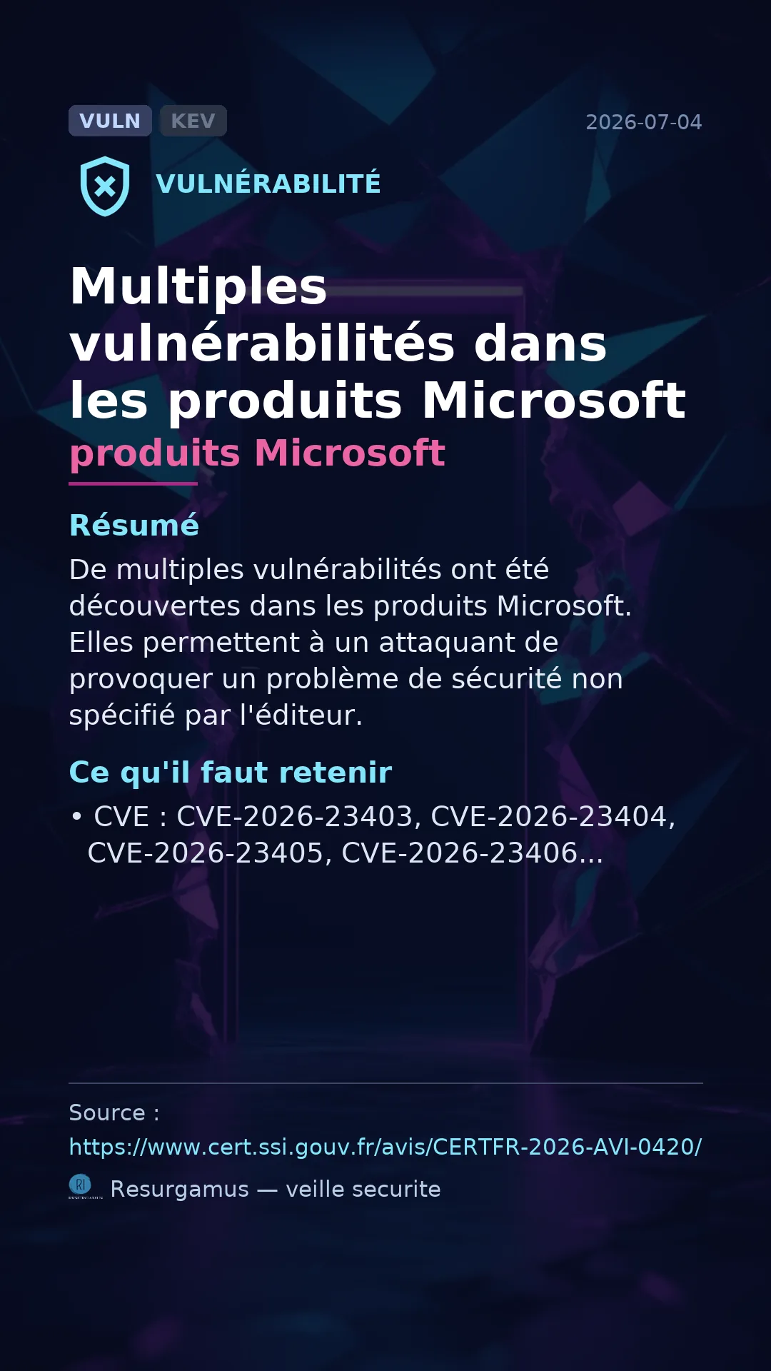 CVE-2026-23403 produits Microsoft Vulnerability