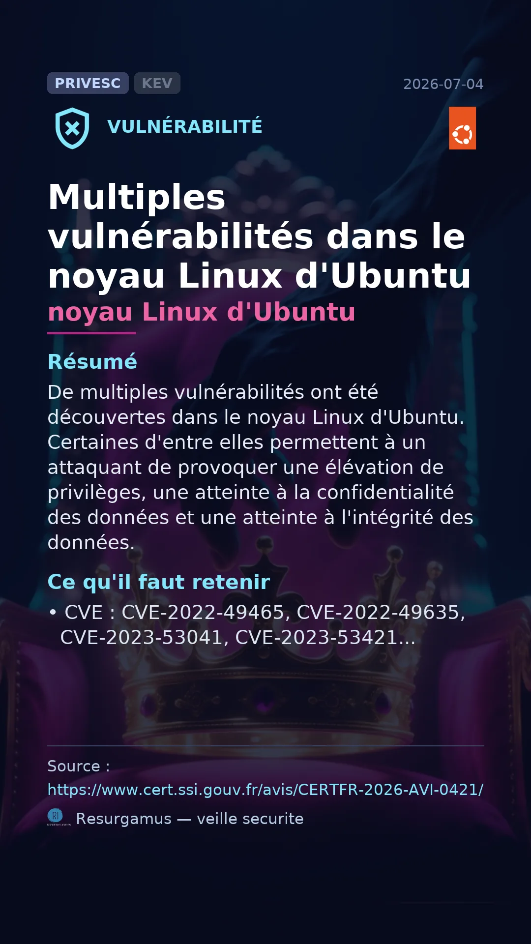 CVE-2022-49465 noyau Linux d'Ubuntu Vulnerability
