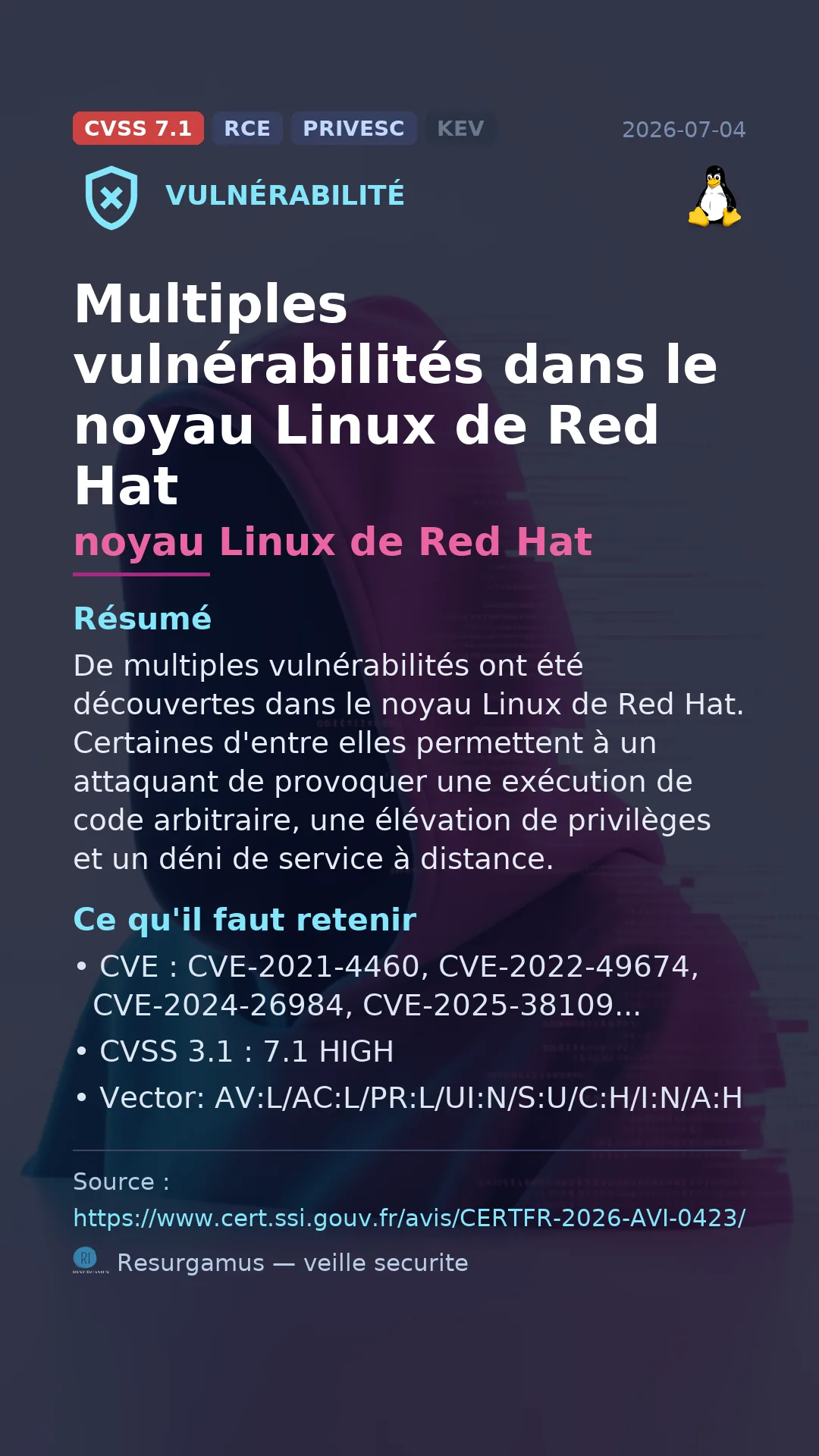 CVE-2021-4460 noyau Linux de Red Hat Vulnerability