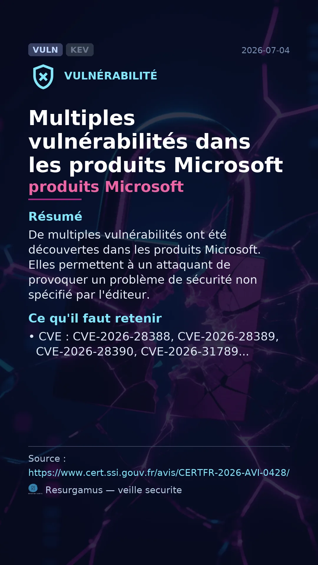 CVE-2026-28388 produits Microsoft Vulnerability