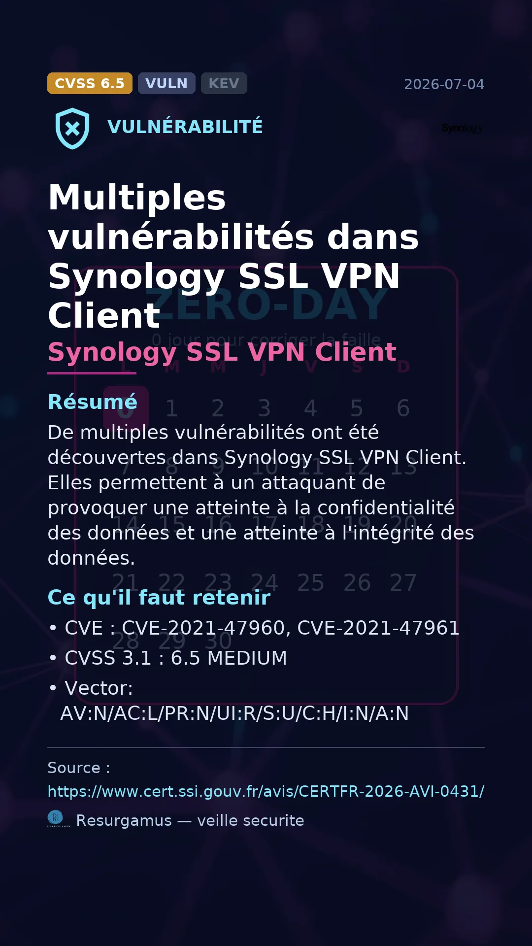 CVE-2021-47960 Synology SSL VPN Client Vulnerability