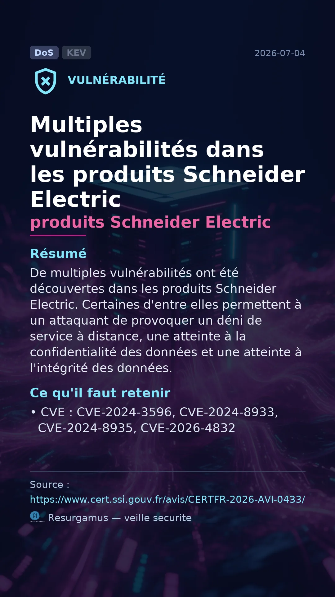 CVE-2024-3596 produits Schneider Electric Vulnerability