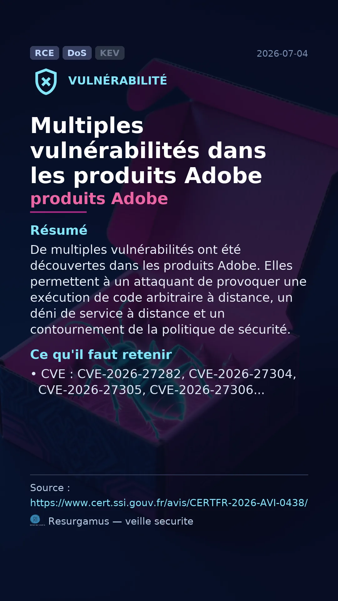 CVE-2026-27282 produits Adobe Vulnerability