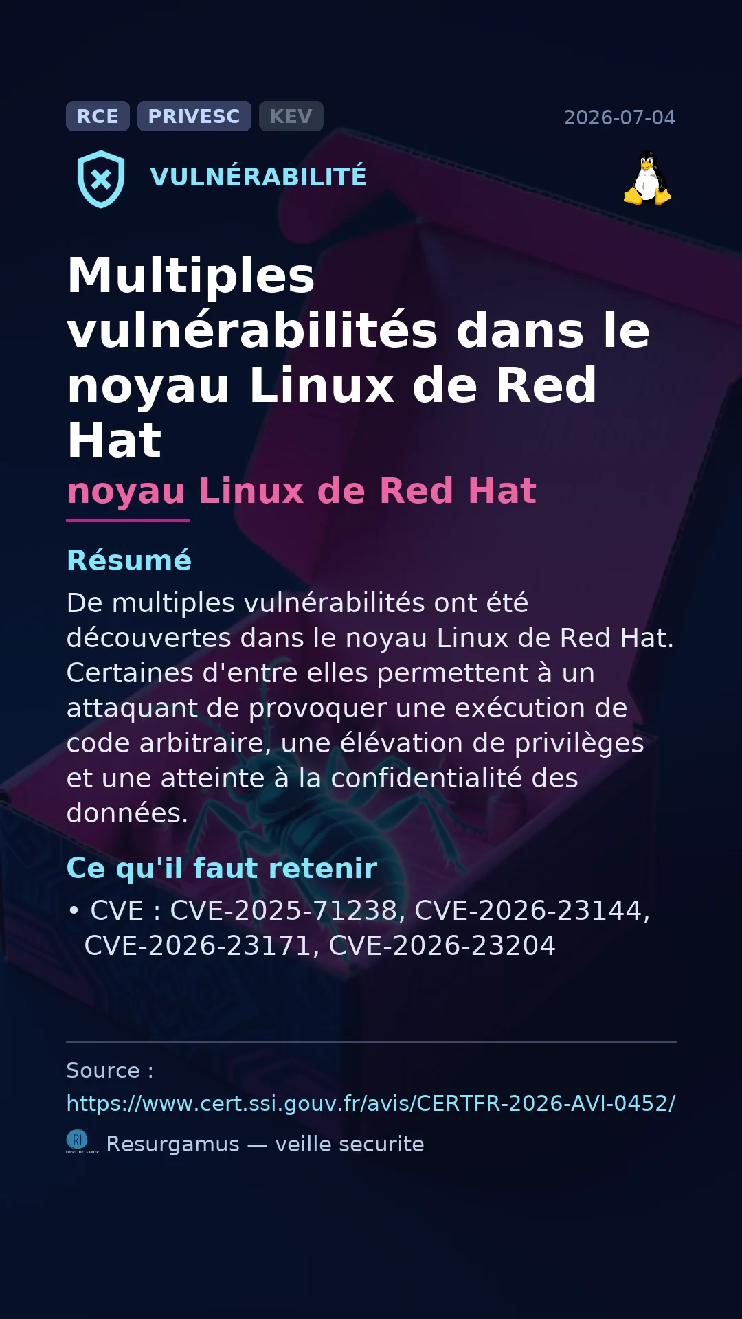 CVE-2025-71238 noyau Linux de Red Hat Vulnerability