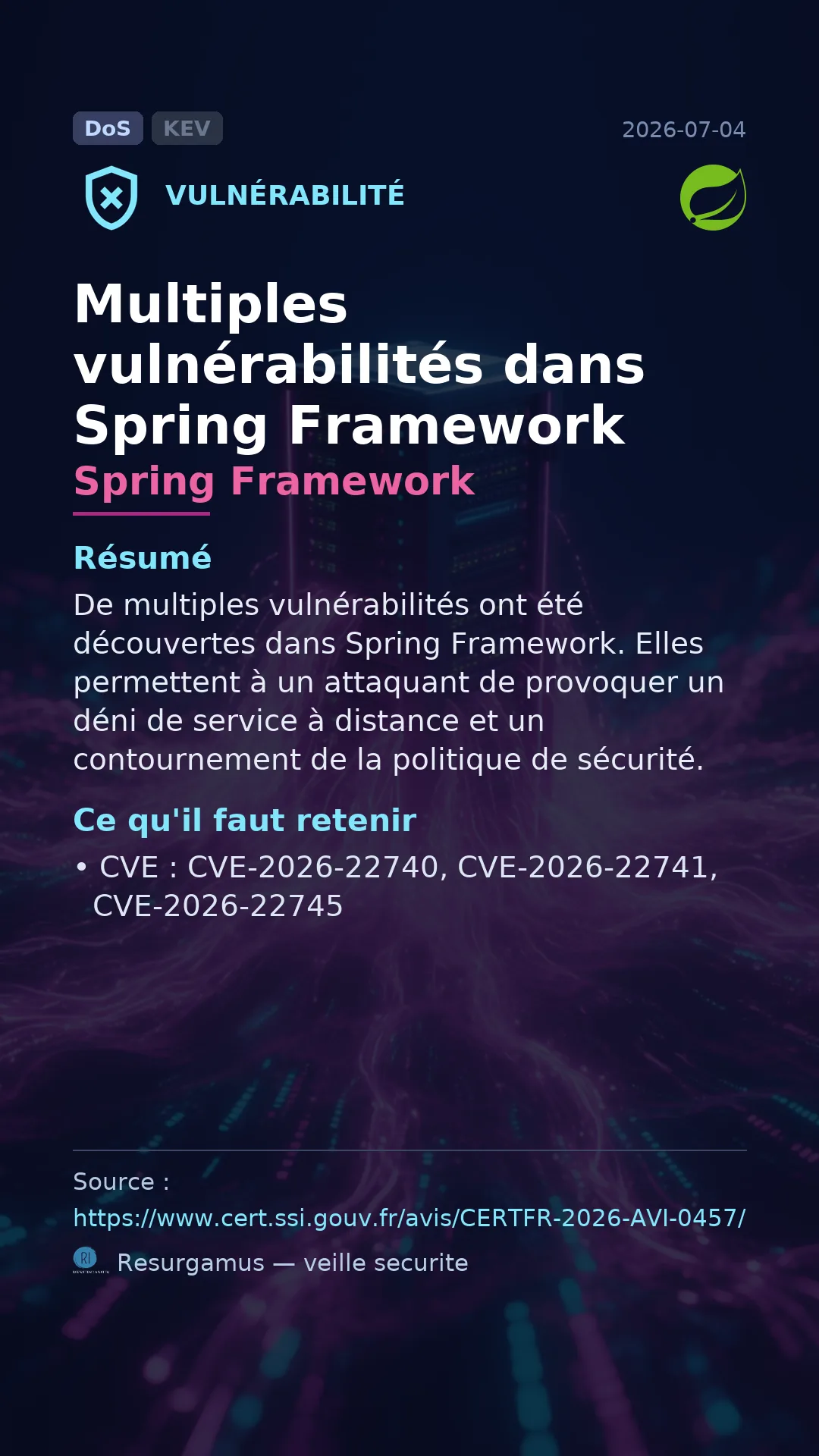 CVE-2026-22740 Spring Framework Vulnerability