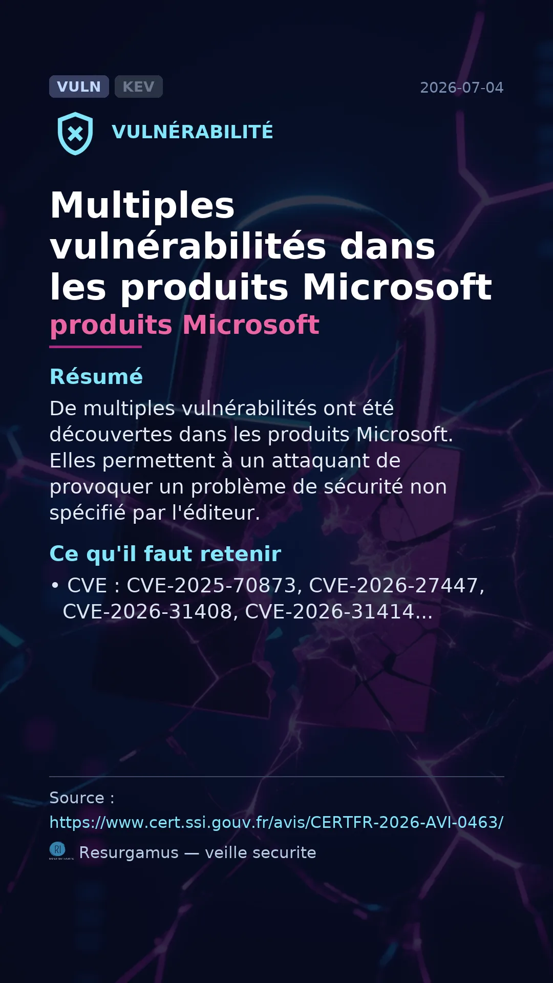 CVE-2025-70873 produits Microsoft Vulnerability
