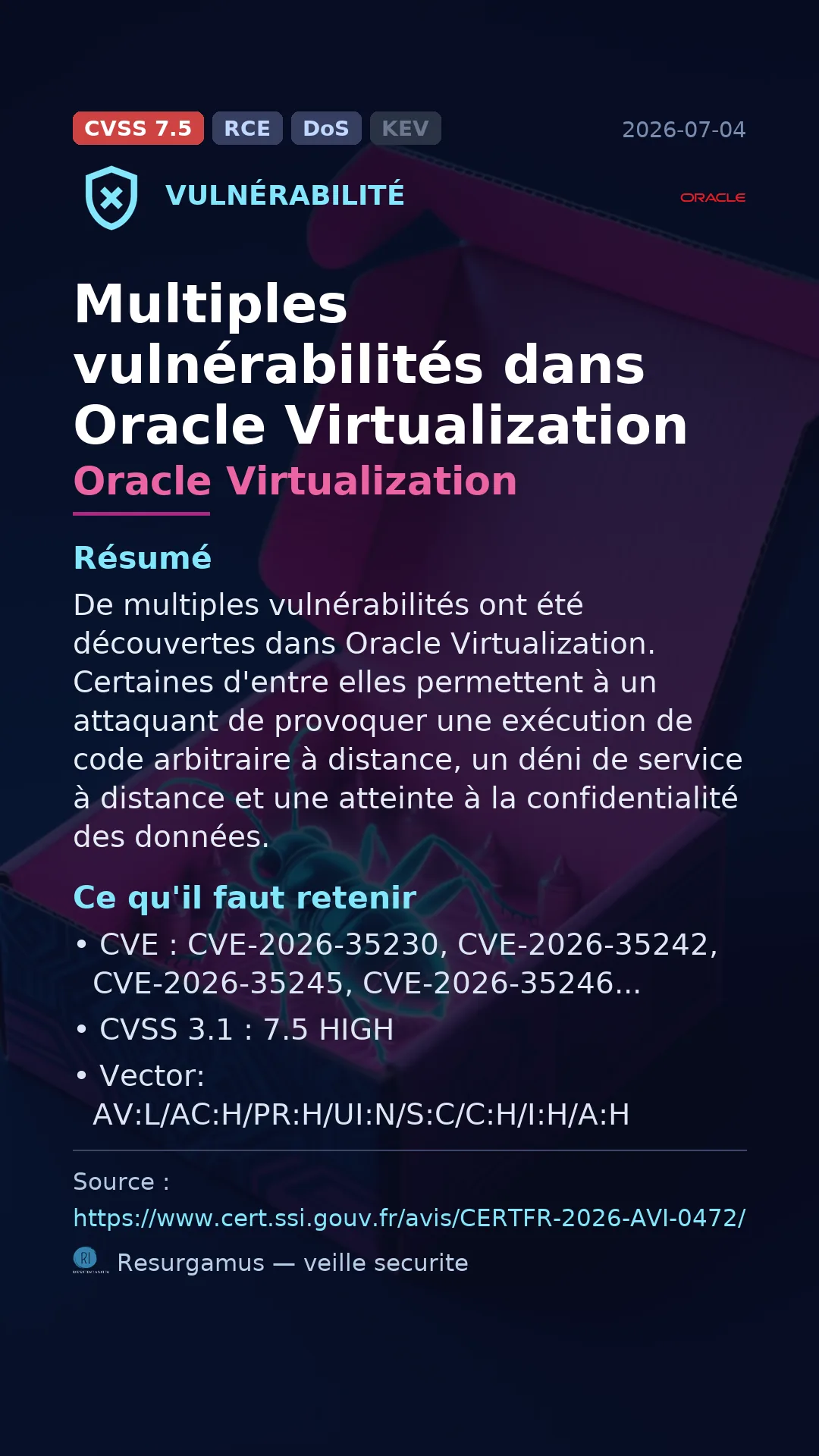 CVE-2026-35230 Oracle Virtualization Vulnerability