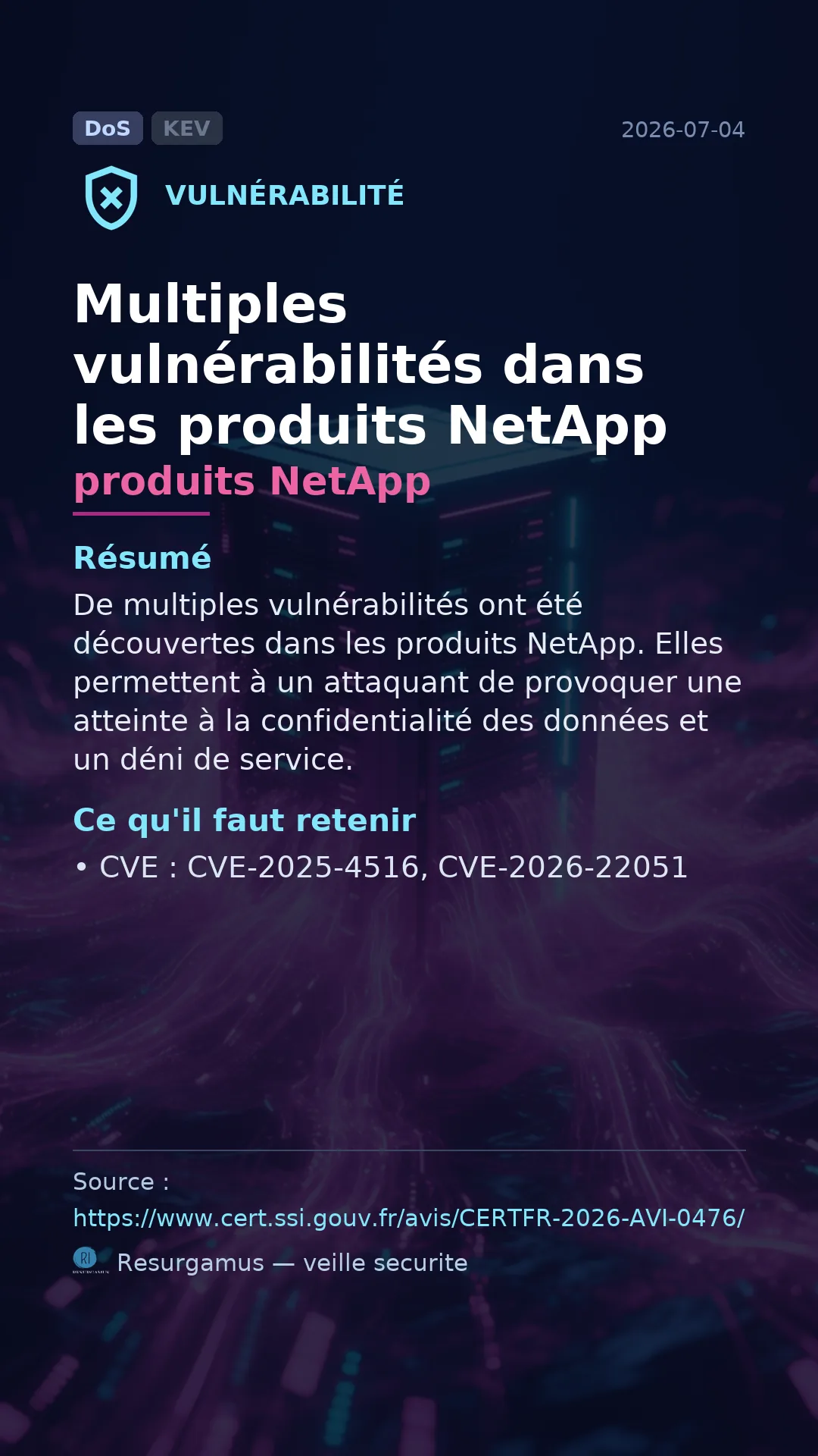 CVE-2025-4516 produits NetApp Vulnerability