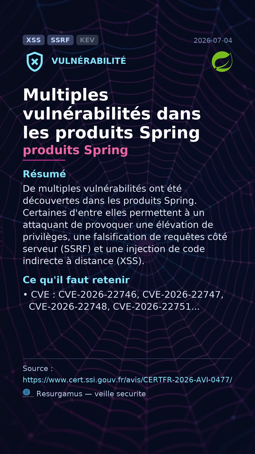 CVE-2026-22746 produits Spring Vulnerability