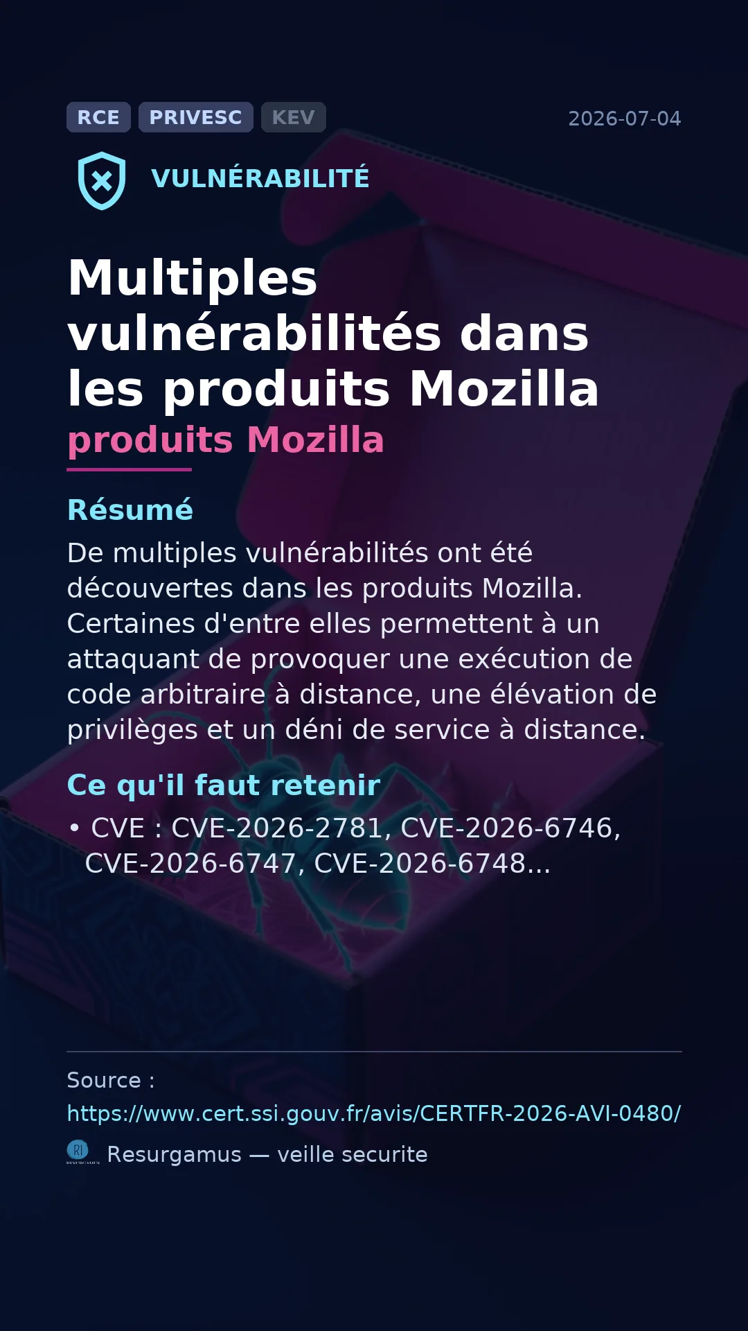 CVE-2026-2781 produits Mozilla Vulnerability