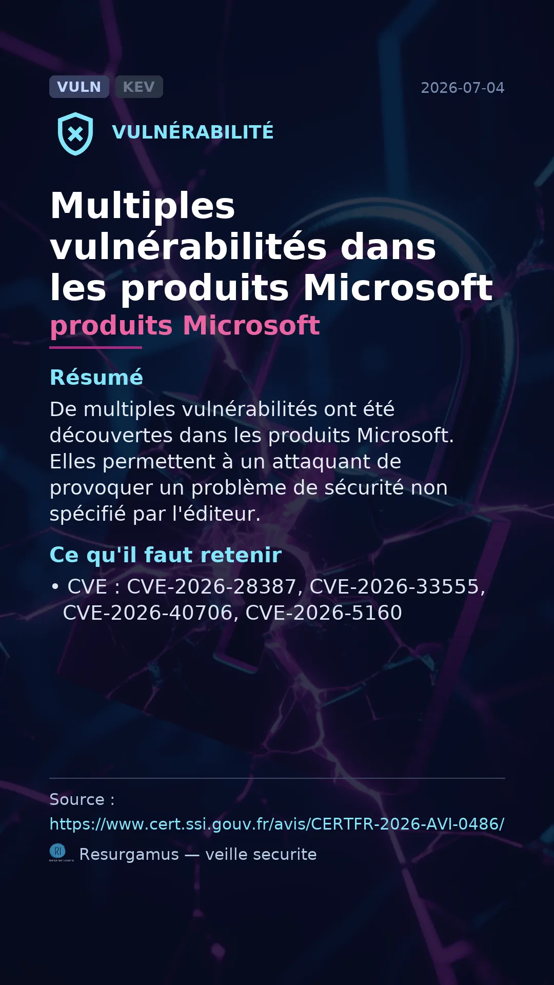 CVE-2026-28387 produits Microsoft Vulnerability