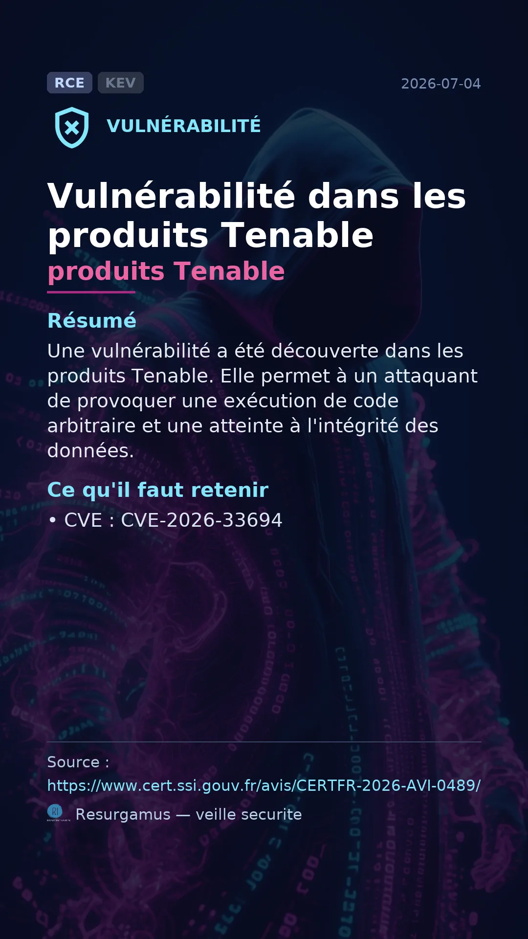 CVE-2026-33694 produits Tenable Vulnerability