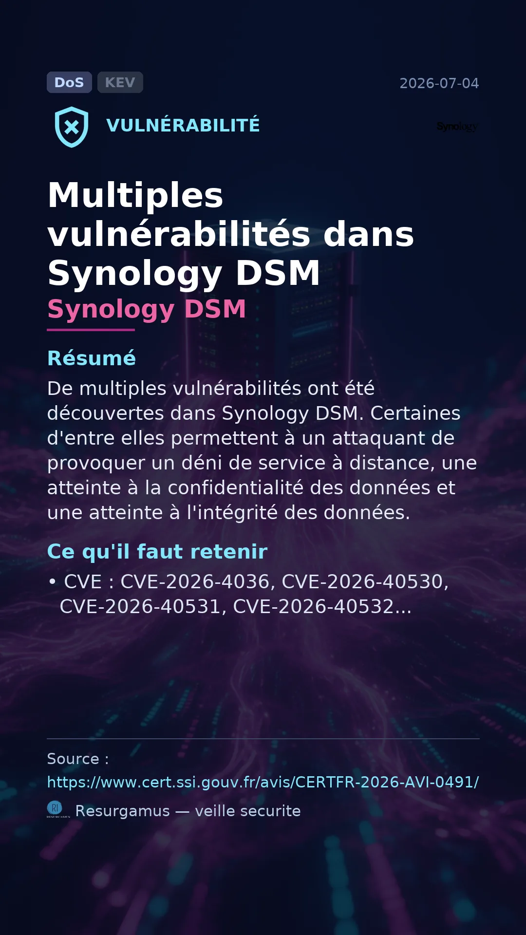 CVE-2026-4036 Synology DSM Vulnerability