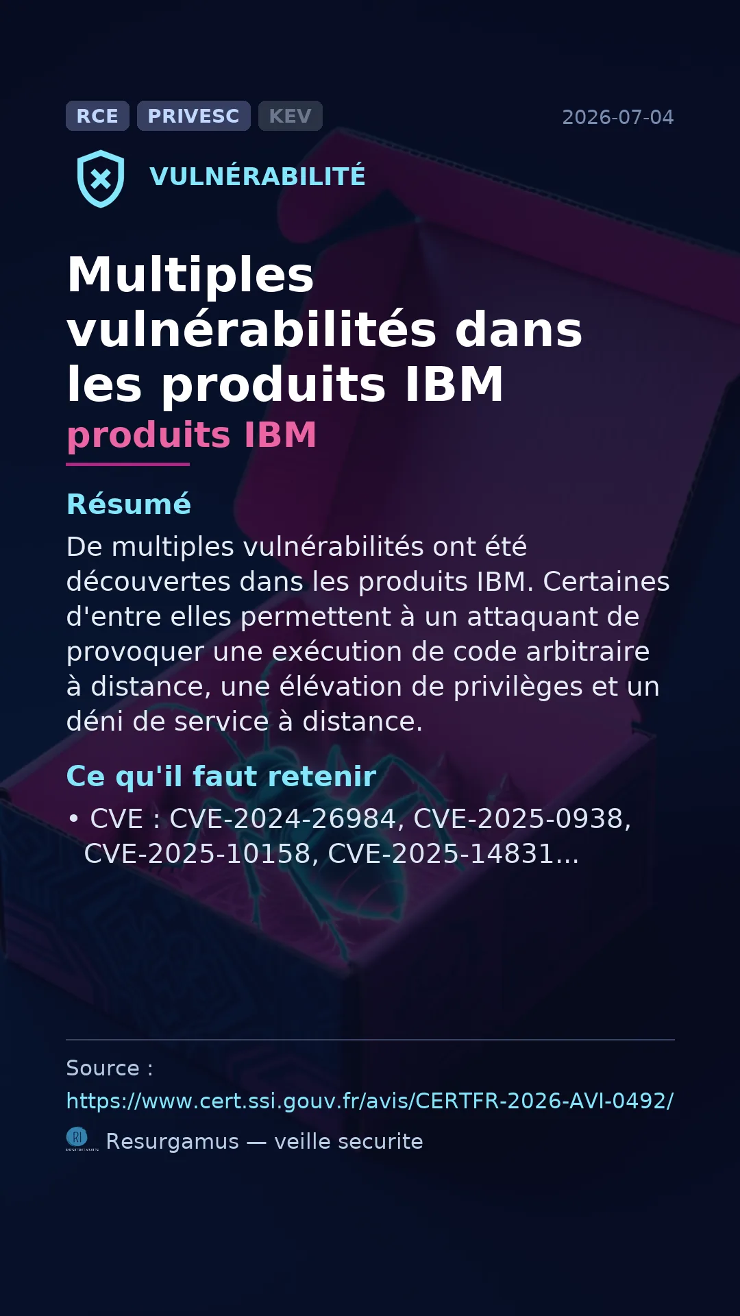 CVE-2024-26984 produits IBM Vulnerability