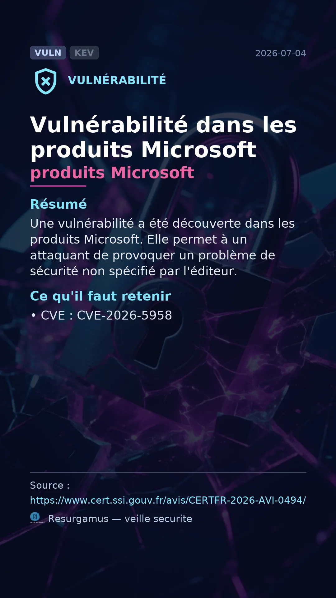 CVE-2026-5958 produits Microsoft Vulnerability