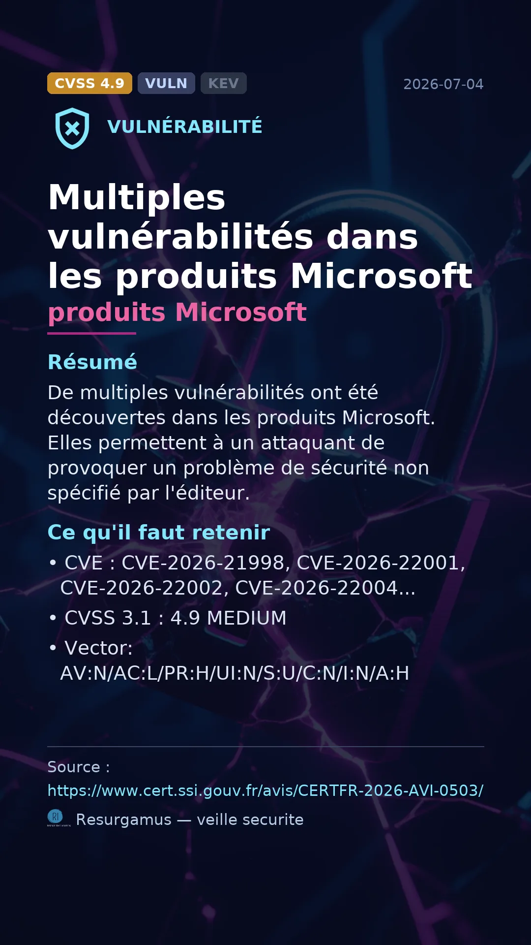 CVE-2026-21998 produits Microsoft Vulnerability