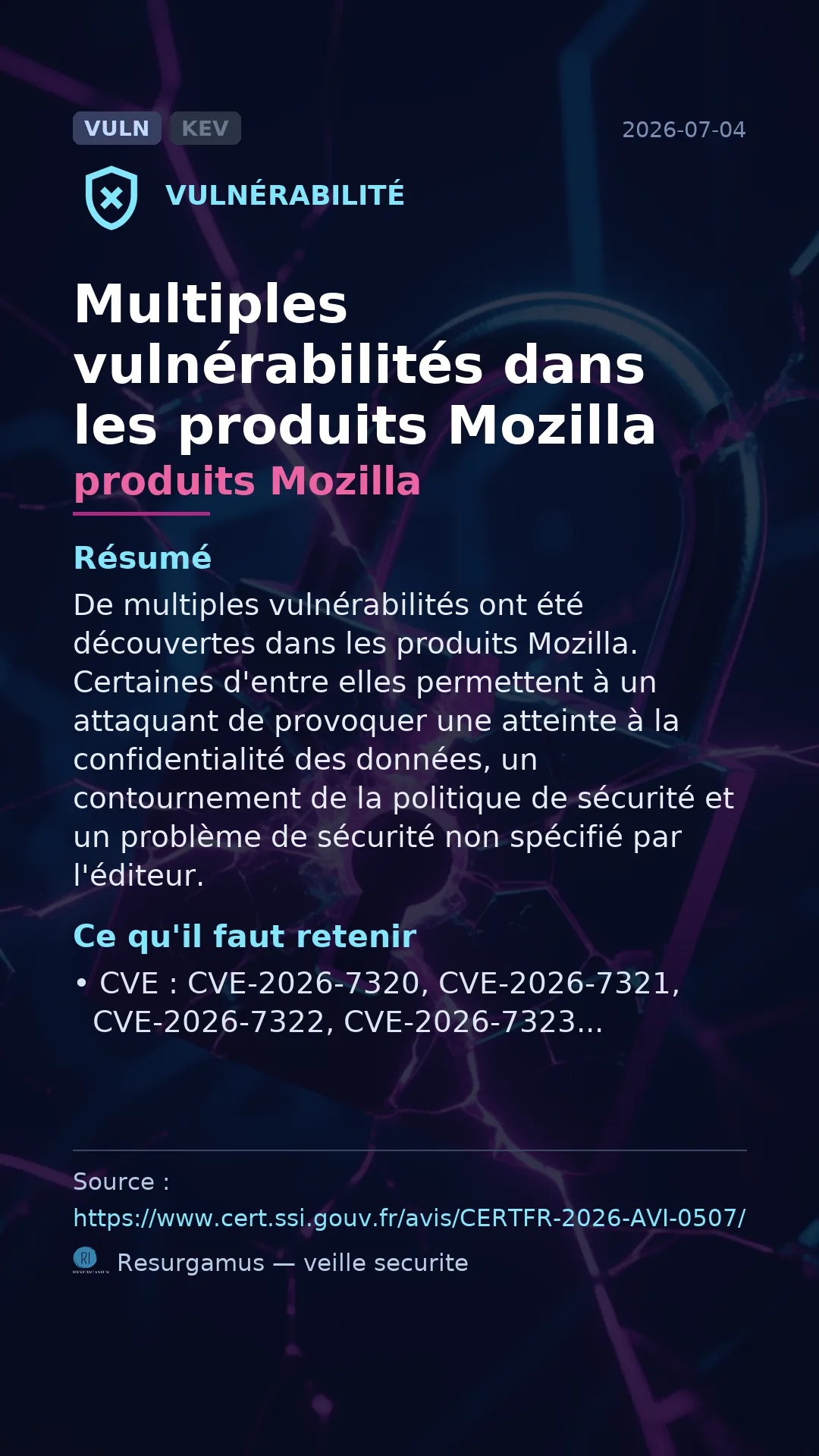 CVE-2026-7320 produits Mozilla Vulnerability