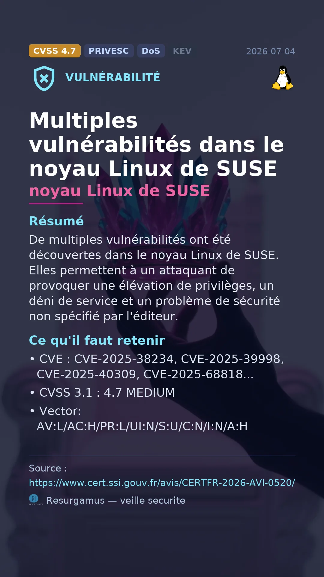 CVE-2025-38234 noyau Linux de SUSE Vulnerability