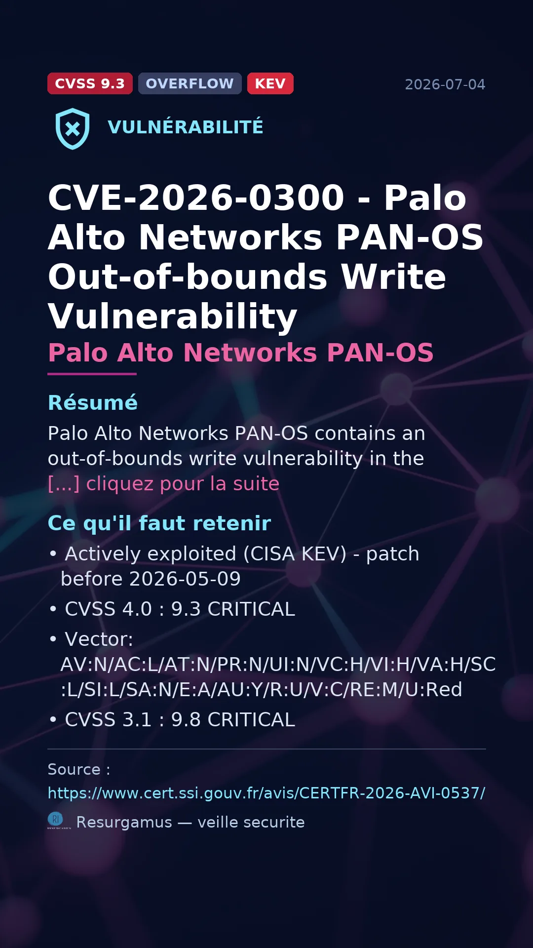 CVE-2026-0300 - Palo Alto Networks PAN-OS - actively exploited (KEV) vulnerability