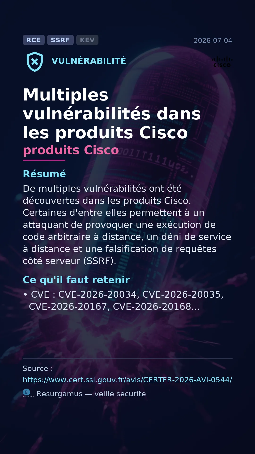 CVE-2026-20034 produits Cisco Vulnerability