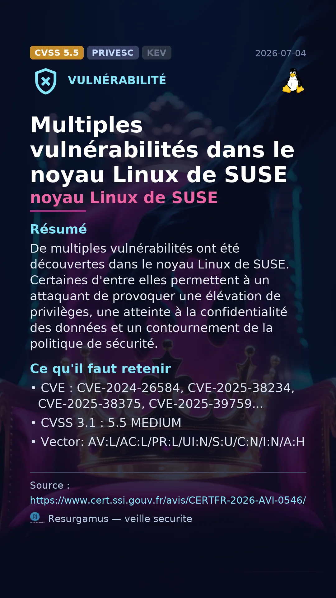CVE-2024-26584 noyau Linux de SUSE Vulnerability
