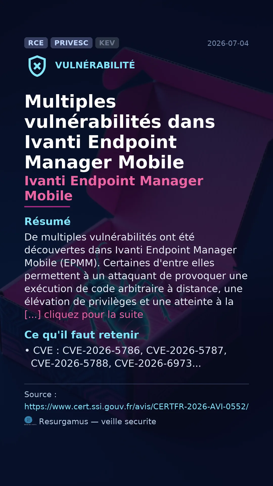 CVE-2026-5786 Ivanti Endpoint Manager Mobile Vulnerability
