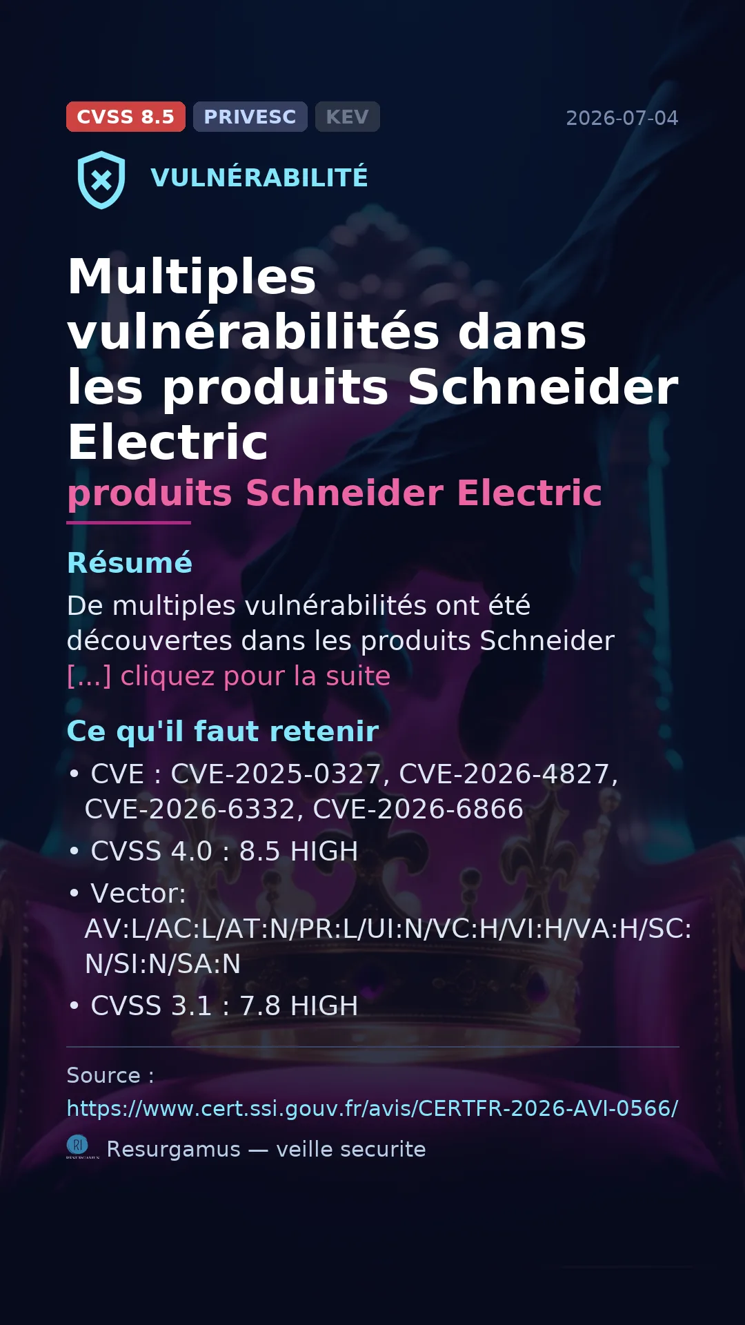 CVE-2025-0327 produits Schneider Electric Vulnerability