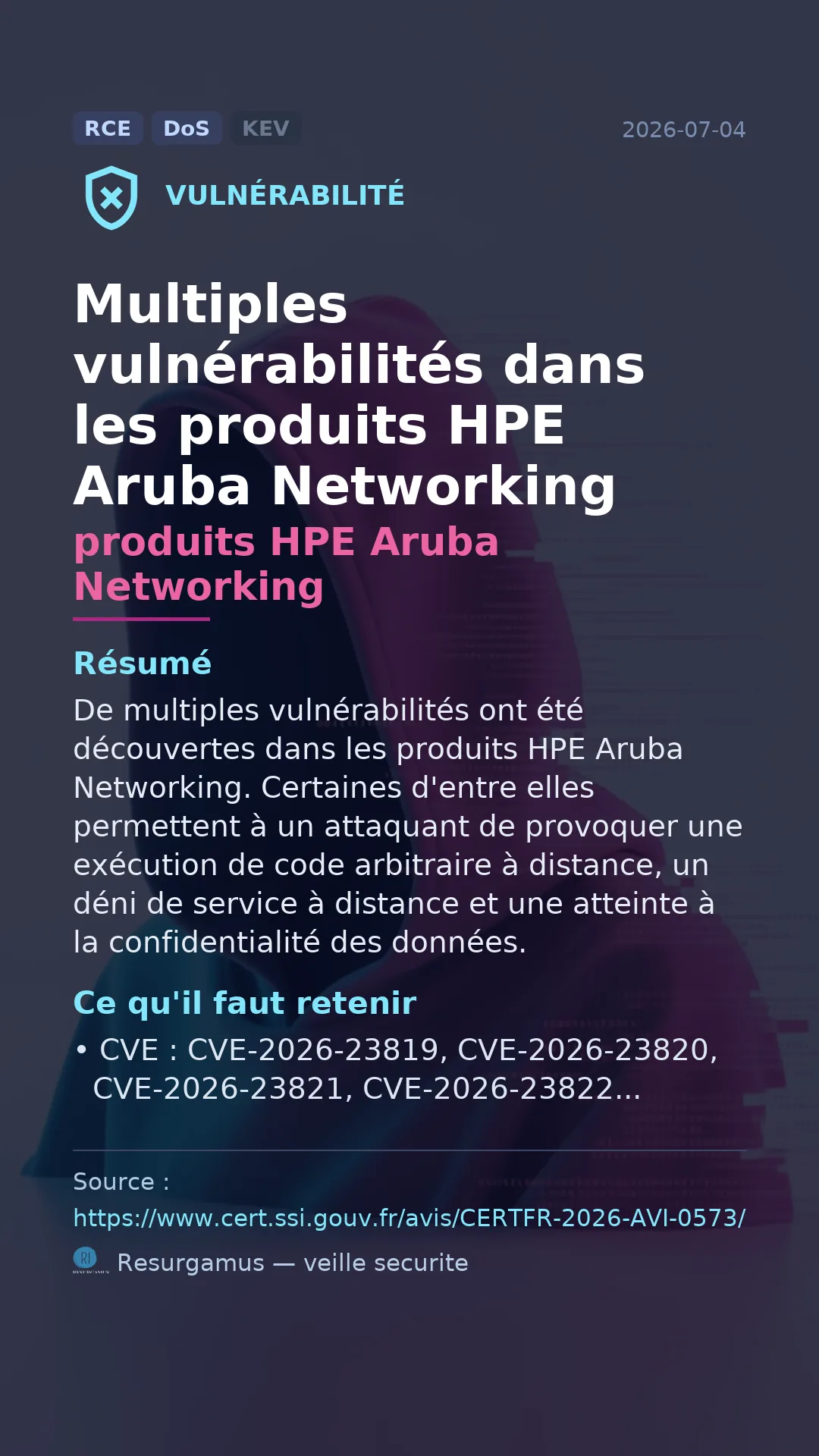 CVE-2026-23819 produits HPE Aruba Networking Vulnerability