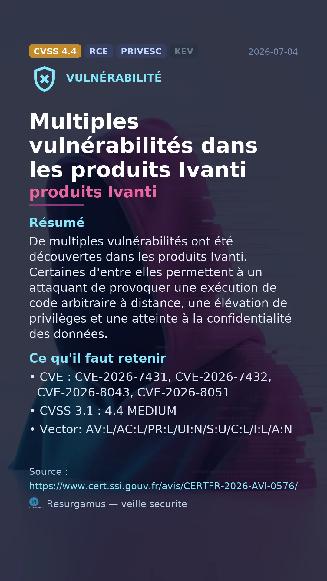 CVE-2026-7431 produits Ivanti Vulnerability