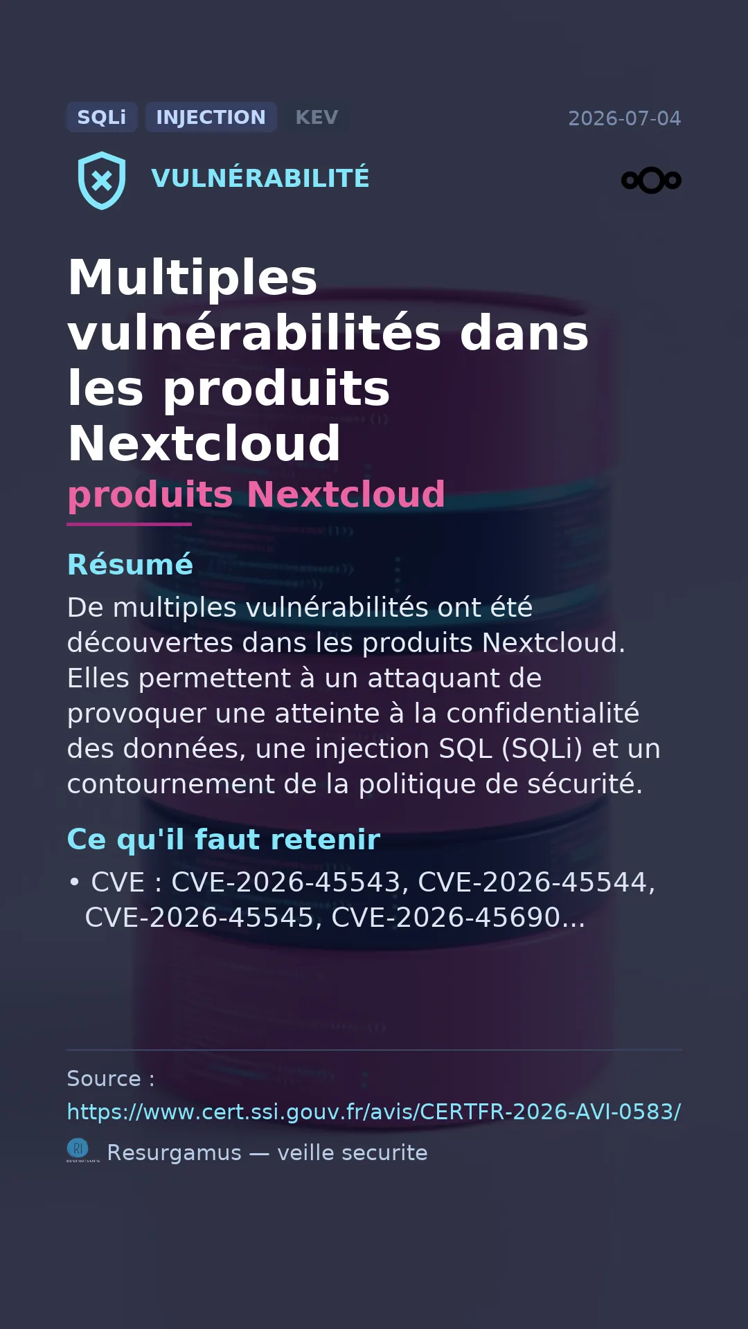 CVE-2026-45543 produits Nextcloud Vulnerability