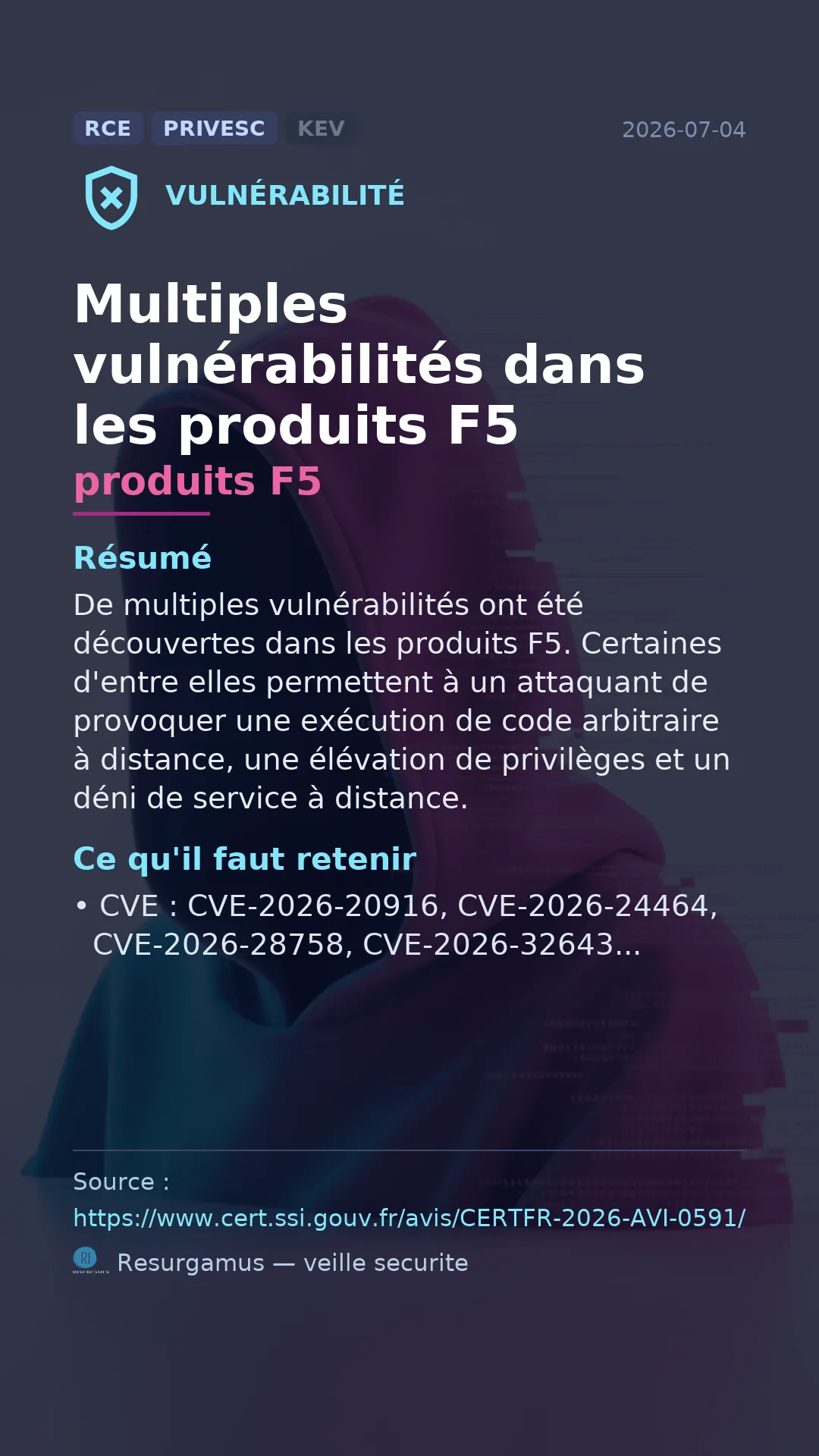 CVE-2026-20916 produits F5 Vulnerability
