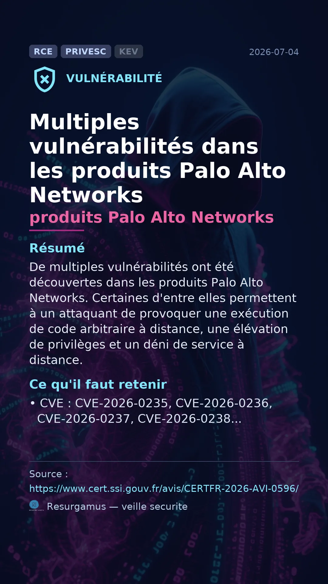 CVE-2026-0235 produits Palo Alto Networks Vulnerability