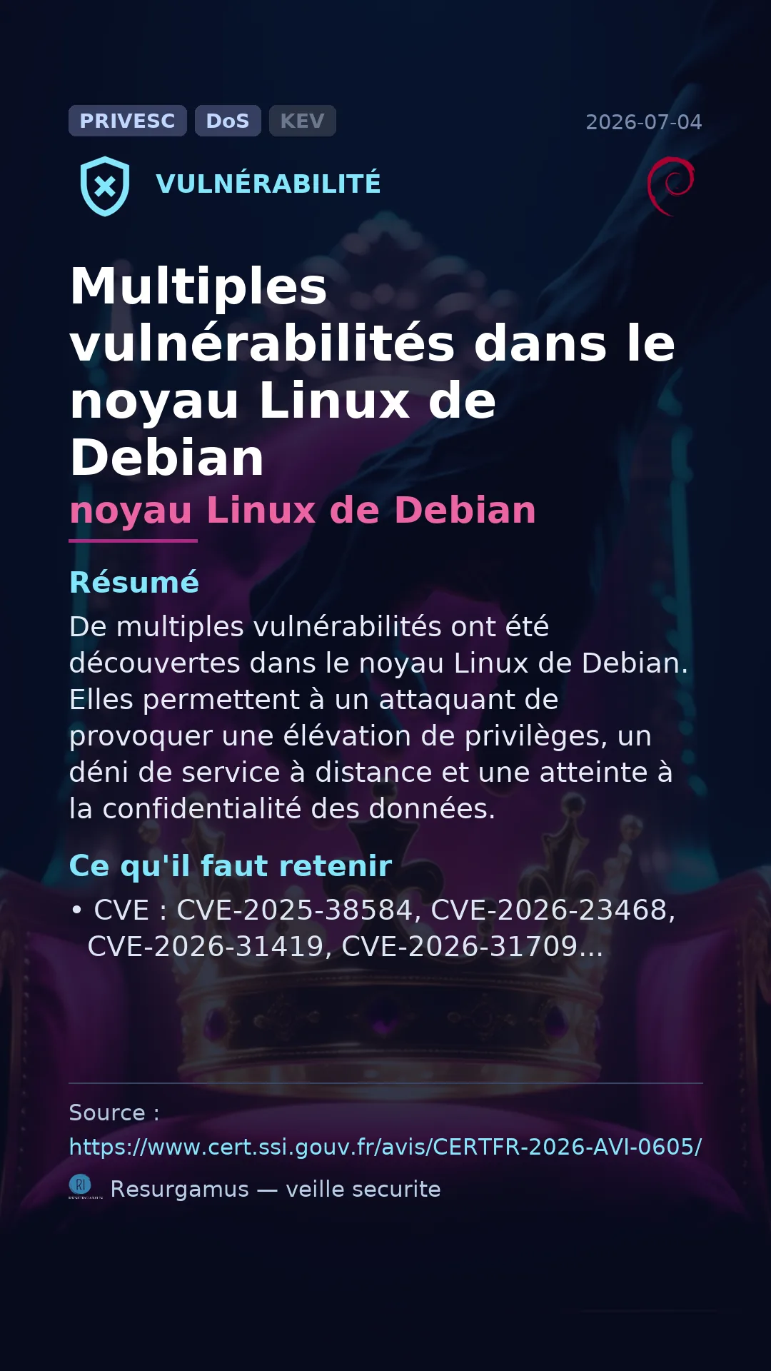 CVE-2025-38584 noyau Linux de Debian Vulnerability