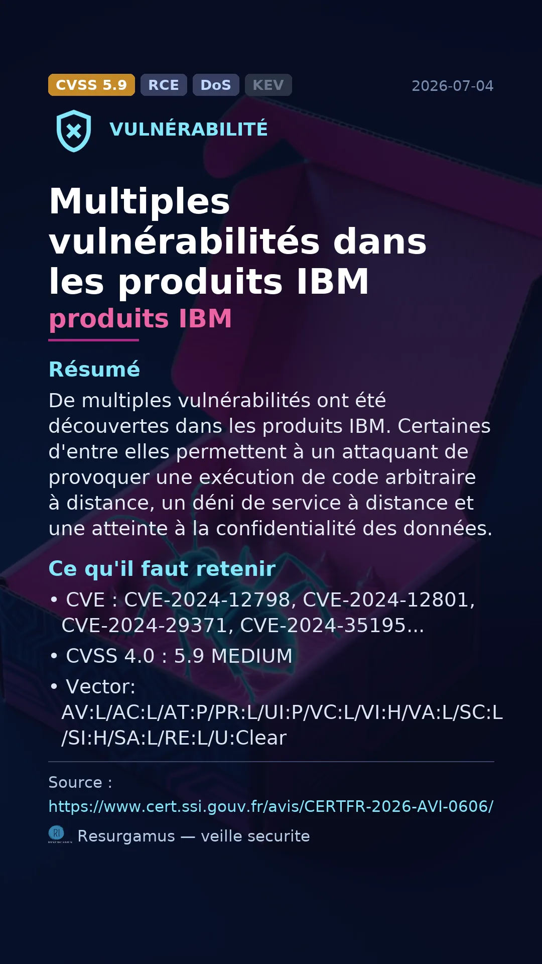 CVE-2024-12798 produits IBM Vulnerability