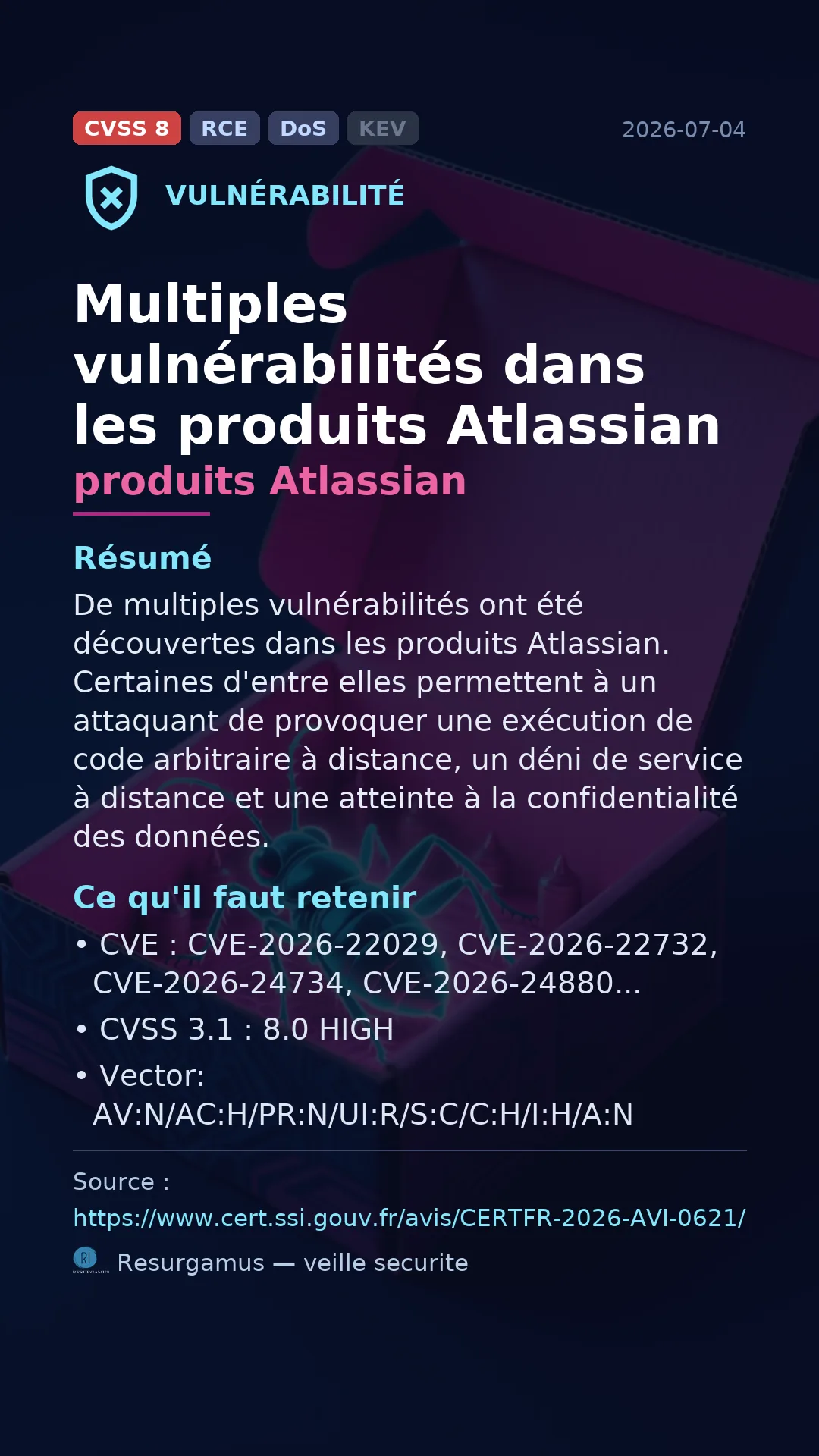 CVE-2026-22029 produits Atlassian Vulnerability