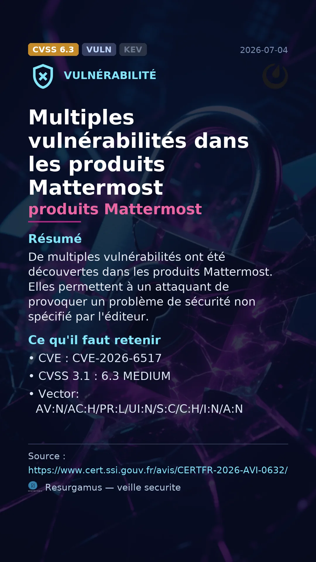 CVE-2026-6517 produits Mattermost Vulnerability