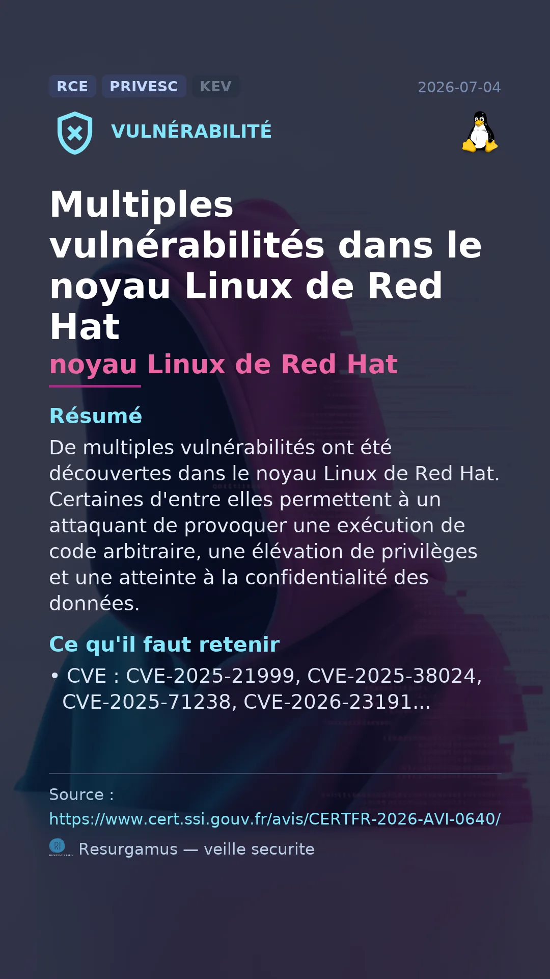 CVE-2025-21999 noyau Linux de Red Hat Vulnerability