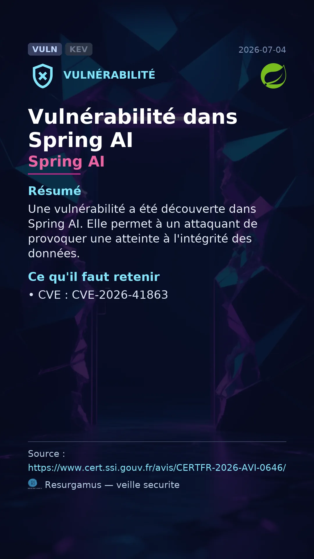 CVE-2026-41863 Spring AI Vulnerability