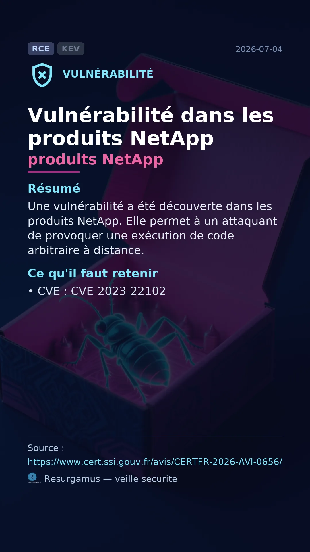 CVE-2023-22102 produits NetApp Vulnerability