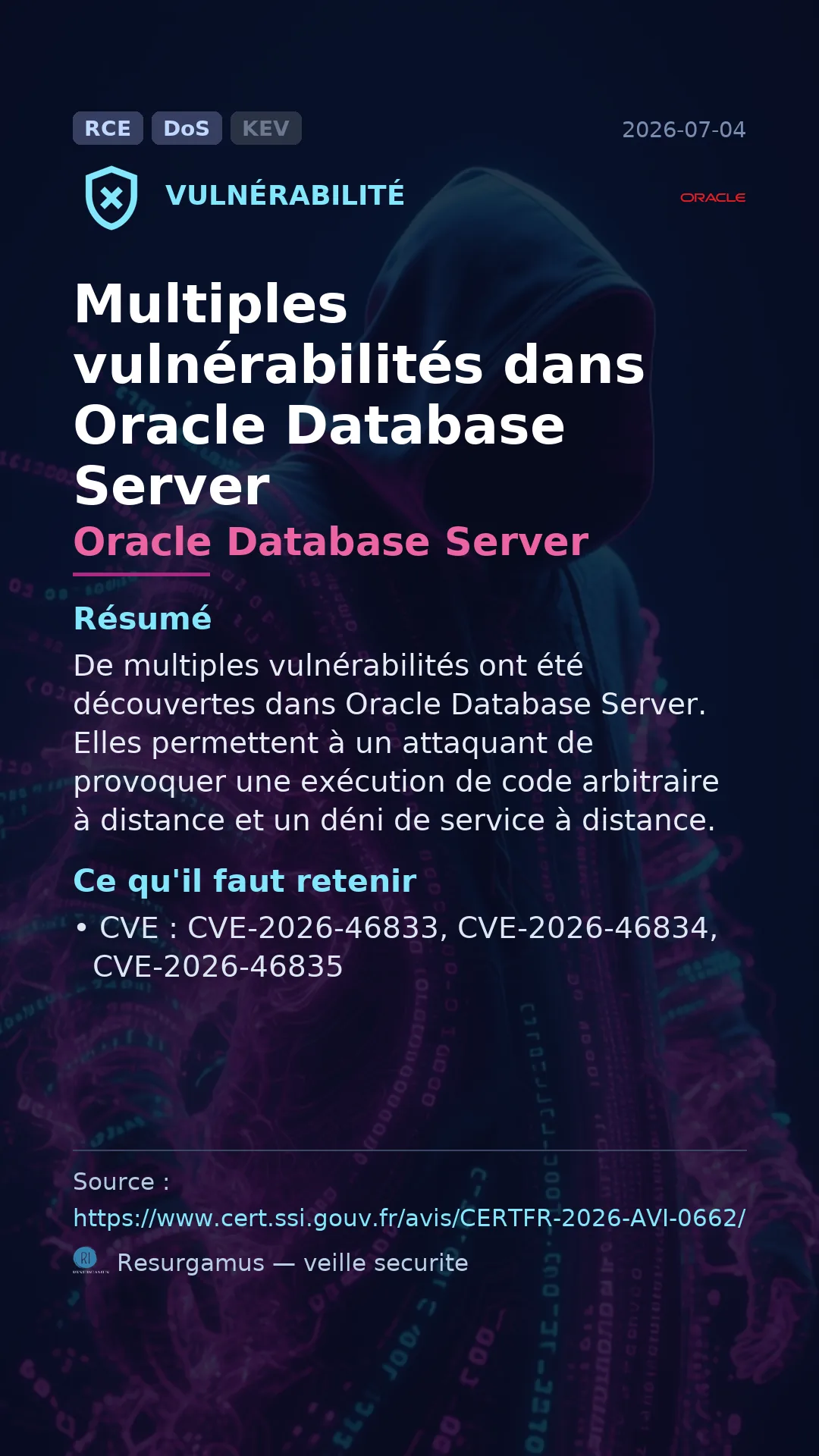 CVE-2026-46833 Oracle Database Server Vulnerability