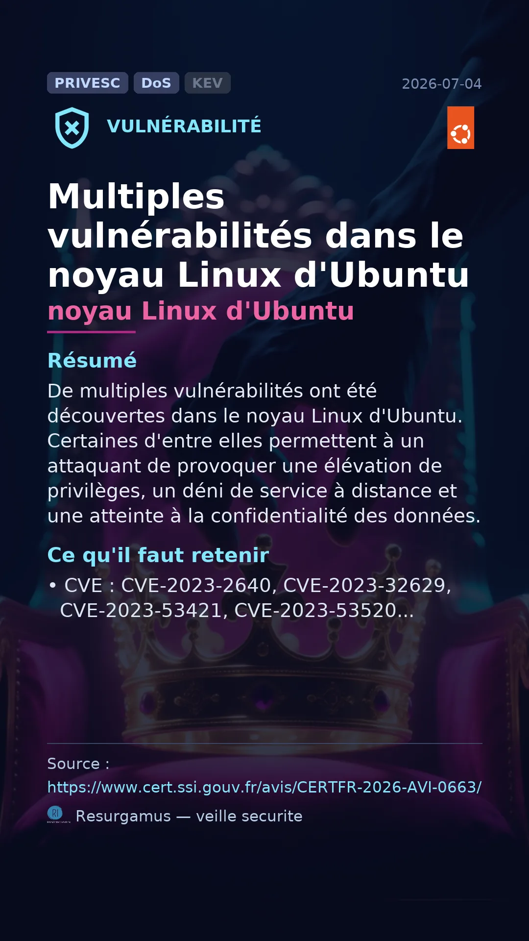 CVE-2023-2640 noyau Linux d'Ubuntu Vulnerability